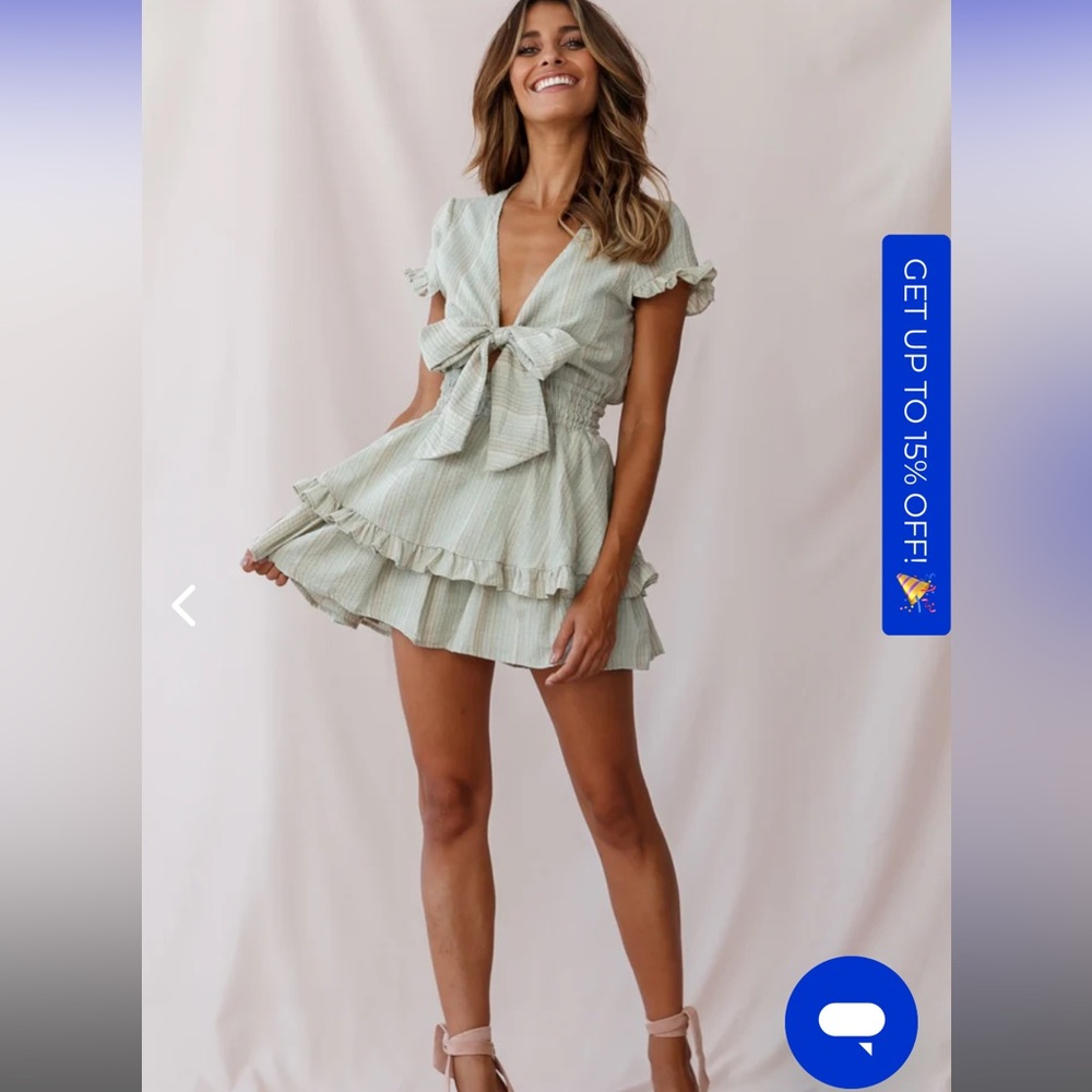 Athena Bow-tie front layered frill dress in olive